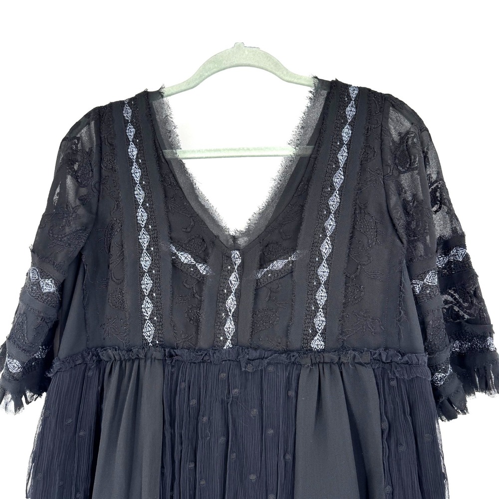 Free People Whimsygoth Mini Dress Women's Small Black Lace Sheer Boho Witchy - Picture 2 of 12